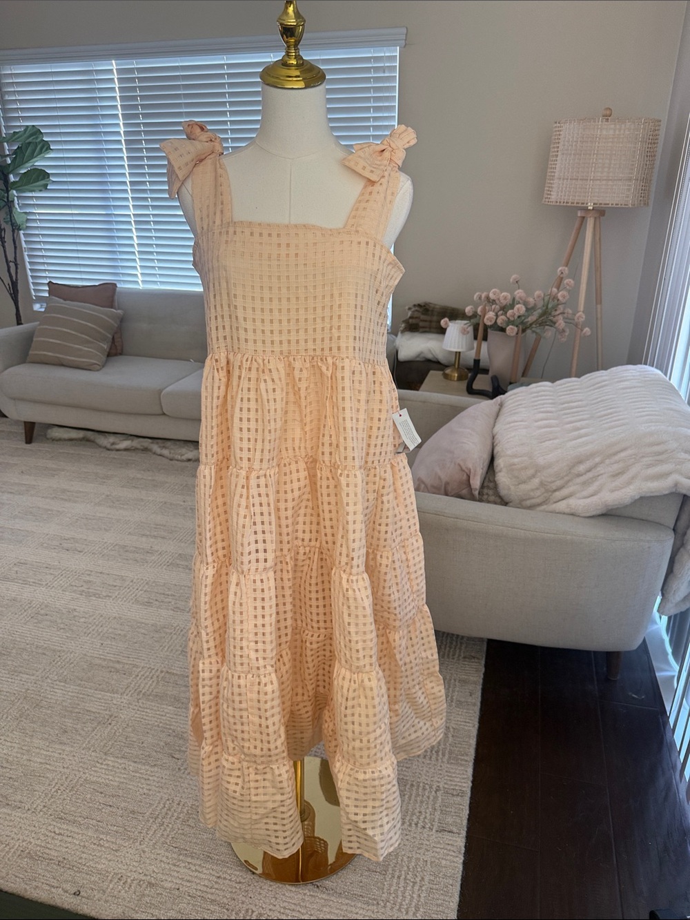 Sister Jane Peach Tie-Shoulder Tiered Sundress